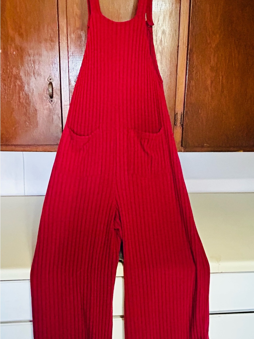 HALARA Red Ribbed Wide-Leg Jumpsuit - Picture 7 of 9